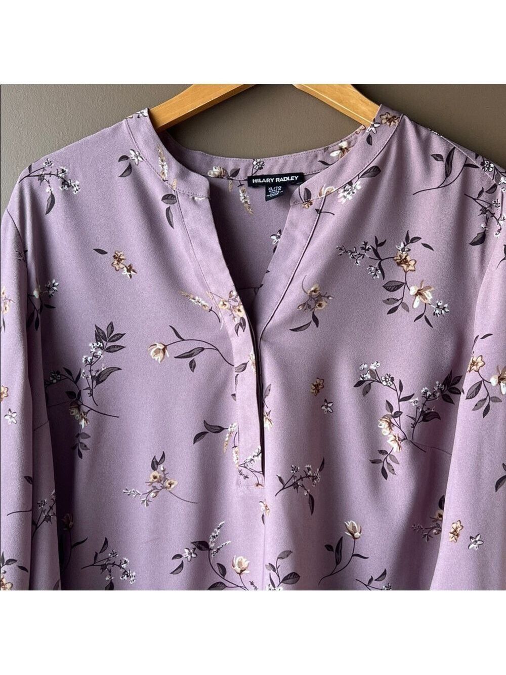 Hilary Radley Mauve Floral Long Sleeve Blouse Top - Picture 3 of 10